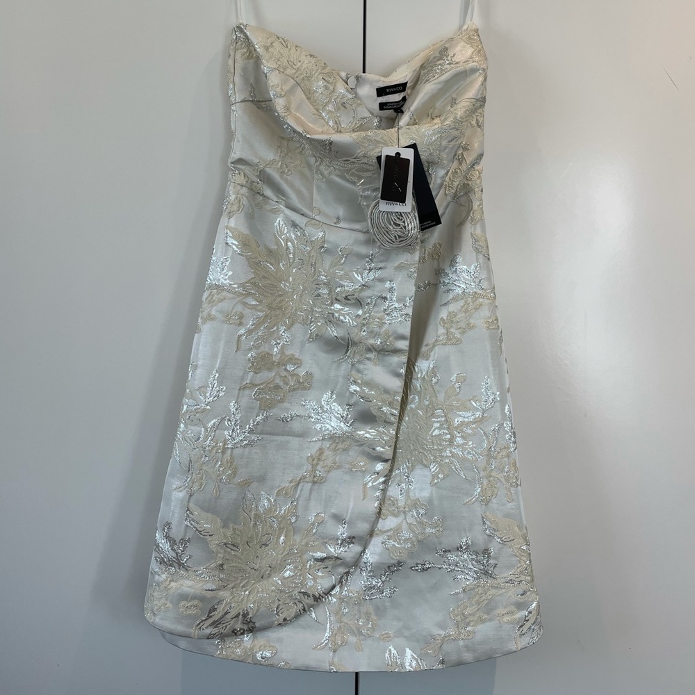 Rw&Co Metallic floral strapless cocktail dress